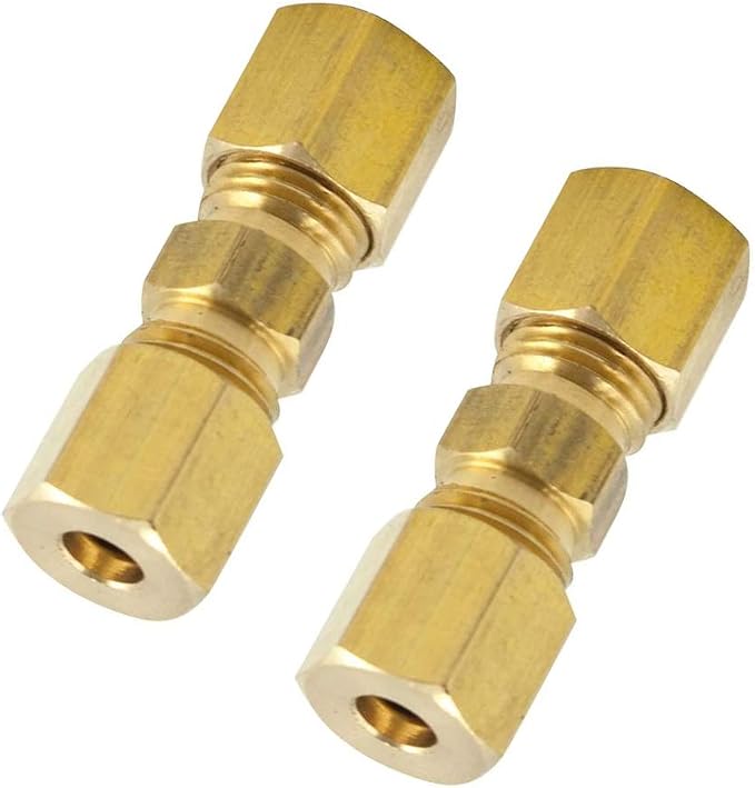 Pack of 2 Compression Brass Tube Fitting, 1/2" Tube OD x 1/2" Tube OD by Legines