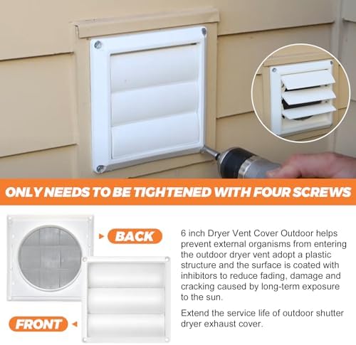 Beaquicy 6'' Louvered Dryer Vent Cover 8" x 8" Outside Dimensions - Image 6