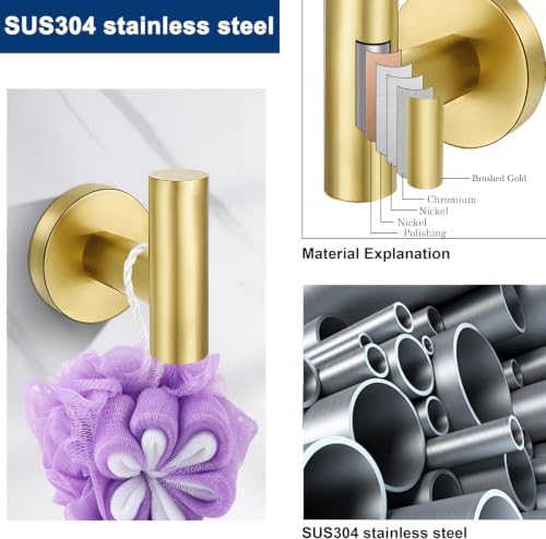 5 Pieces Bathroom Hardware Accessories Set Brushed Gold, 24Inch Bathroom Towel - Image 3
