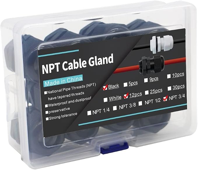 12-Pack 3/4" NPT Cable Glands, IP68 Waterproof Nylon PA66 Strain Relief Cord - Image 5