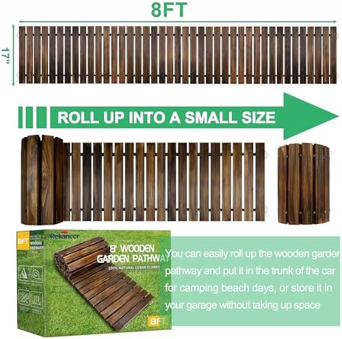 RELIANCER 8' Wooden Garden Pathway, Outdoor Roll Out Cedar Straight Walkway - Image 2