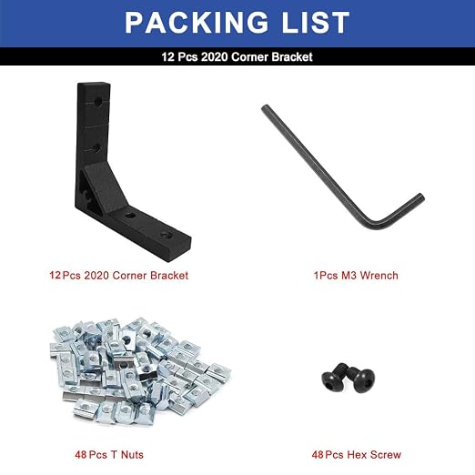 12pcs 2020 Angle Bracket Corner Hardware Extruded Aluminum Black | 2020 - Image 3