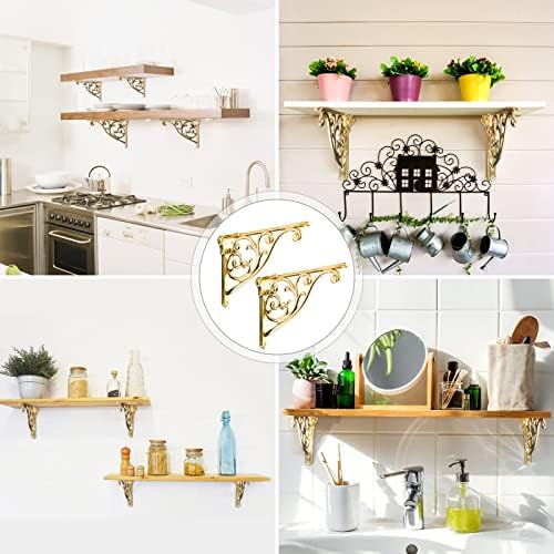 khtumeware Shelf Brackets 8 Inch 4pack Heavy Duty Gold Brass Wall Bracket - Image 5