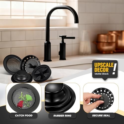 4 Pcs Matte Black Kitchen Sink Accessories Garbage Disposal Splash Guards 3.4'' - Image 4