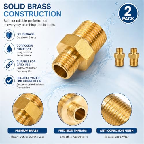 2 Pack 1/2" MNPT to 3/8" Compression Brass Faucet Adapter - Image 3