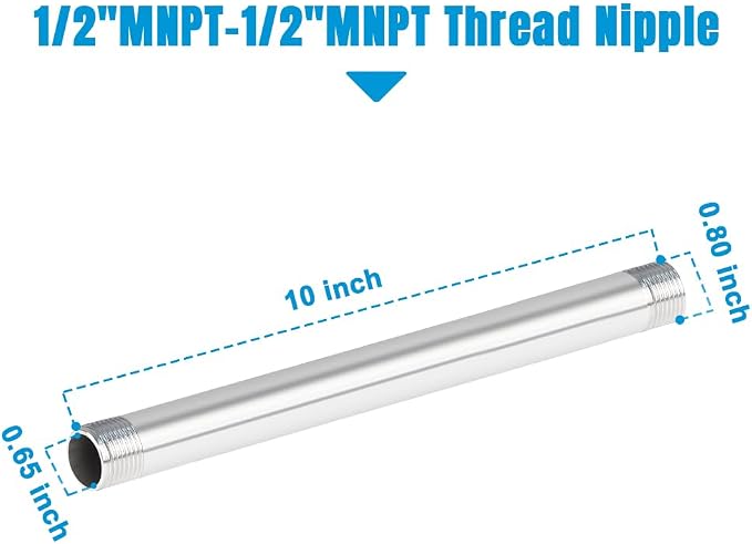Quickun 304 Stainless Steel Pipe Fitting, 1/2" NPT x 1/2" NPT Male Malleable - Image 2
