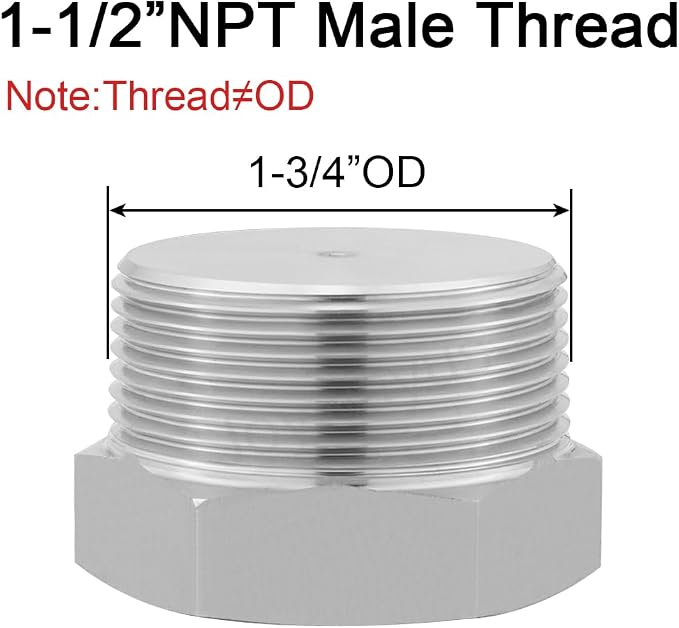 Joywayus Soild Stainless Steel Outer Head Hex Thread Socket Pipe Plug Fitting - Image 2