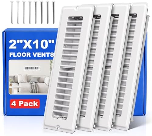 Floor Register 2x10, 4 Pack White Vent Covers by JSLIN