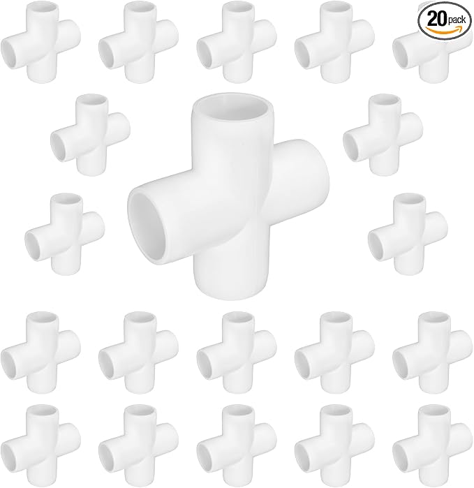 20 Pack 1/2 Inch Cross PVC Fitting, 4-Way Furniture Grade Pipe Elbow Connector by carvedexquisitely
