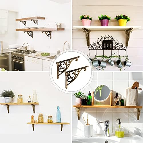Shelf Brackets 8 Inch 4 Pack Heavy Duty Antique Brass Wall Bracket Victorian - Image 6