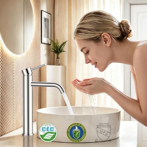 FORIOUS Vessel Sink Faucets Single Handle, Chrome Tall Bathroom Faucet - Image 2