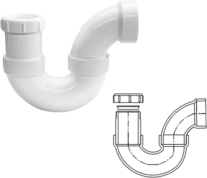 Adjustable White P Trap with Threaded Adapter Ring, 1-1/2" Leak & Odor Proof - Image 3