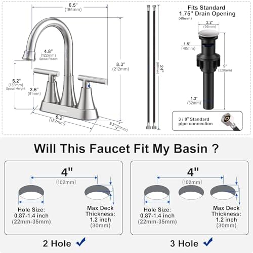 Bathroom Faucet, Hurran 4 inch Centerset 2-Handle Lead-Free, Brushed Nickel - Image 5
