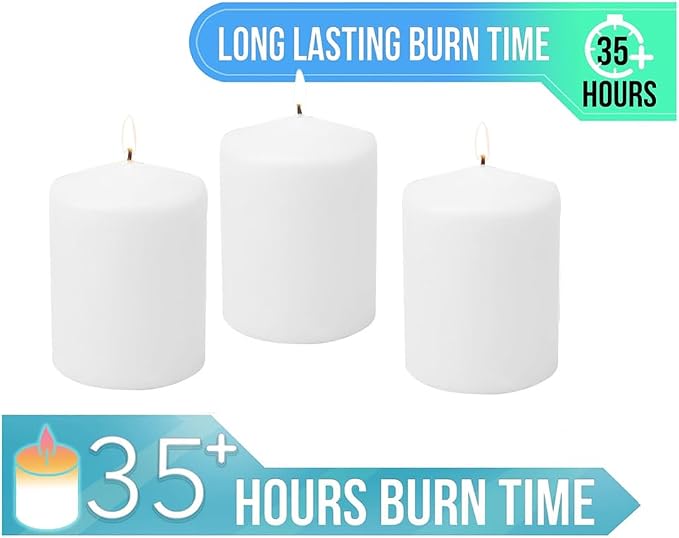 Stonebriar 3 Pack Tall 3 x 4 Inch 35 Hour Long Burning Unscented White Wax - Image 5