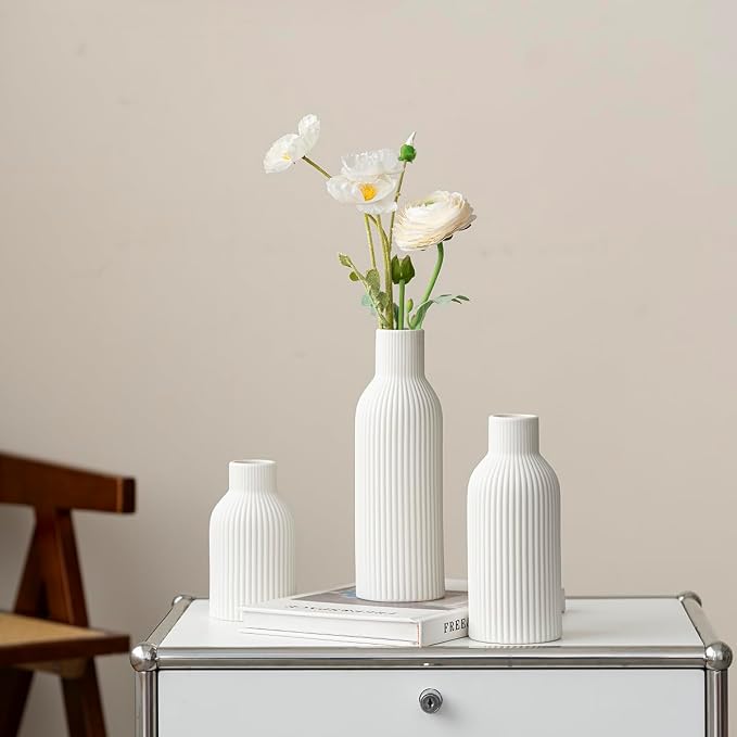 Modern Ceramic Vases Set of 3, Shelf Table Centerpiece - Image 9