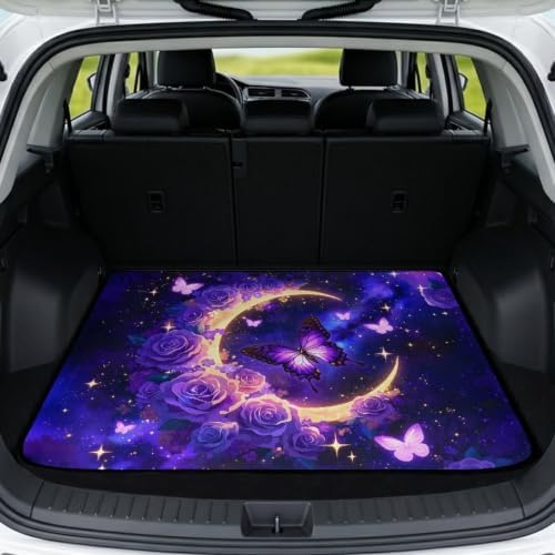Purple Moon Butterfly Pet Friendly Trunk Mat 29"x39" by Darisoco