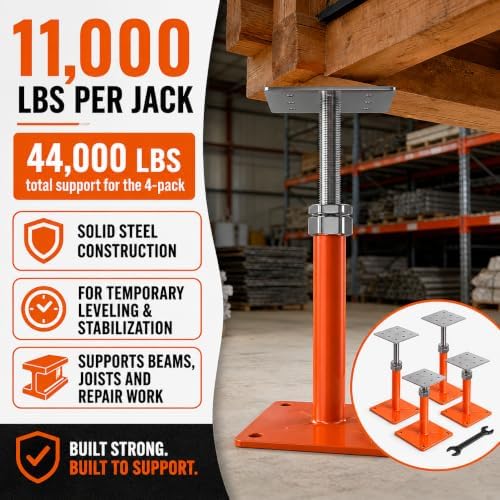 4-Pack Adjustable House Floor Jacks, 5-8 Inch Telescoping - Image 3