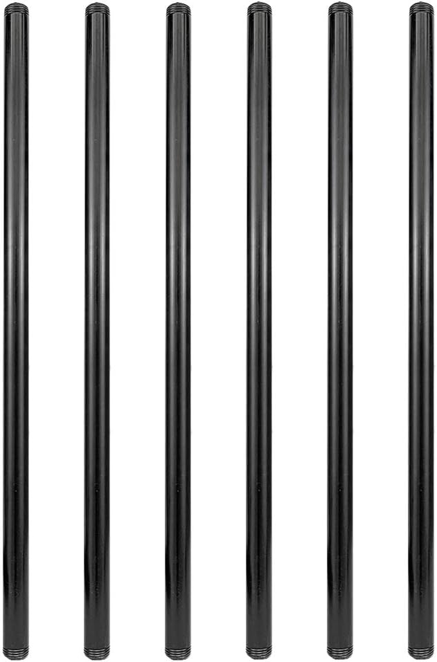 6 Pack 1/2" × 30" Pre-Cut Black Metal Pipe, Industrial Steel Fits Standard Half by GeilSpace