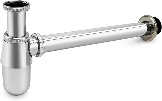 QWORK Chrome Bathroom Basin Sink Bottle Trap Waste Pipe, Universal Round P Trap by QWORK