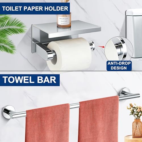 5 Pieces Bathroom Hardware Accessories Set Polished Chrome, 24Inch RoundTowel - Image 4