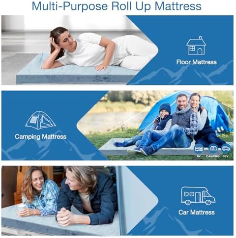 KingChii CertiPUR-US Memory Foam Camping Mattress, Portable Roll Up Travel Car - Image 6