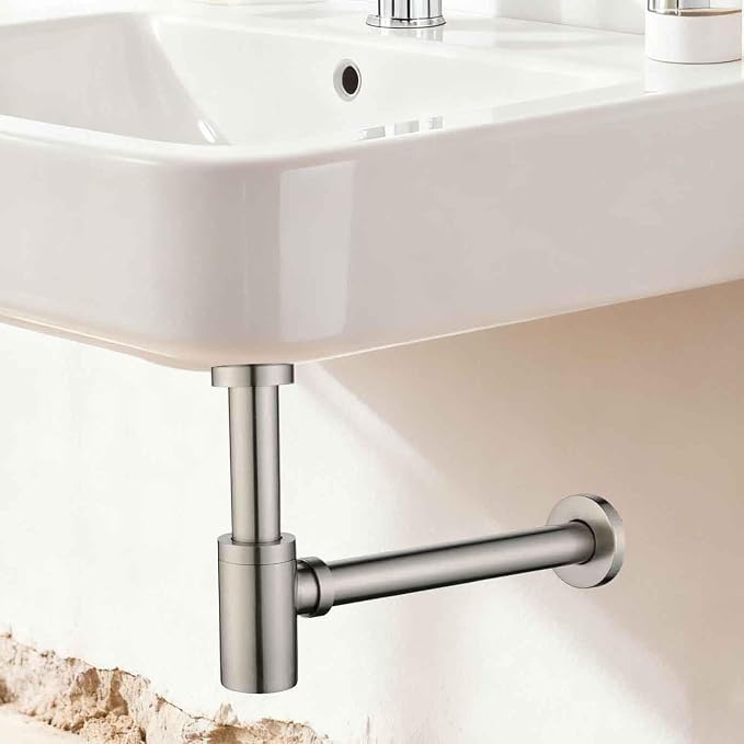 Brushed Nickel Round Bottle P-Trap 1 1/4 Adjustable, Bathroom Sink Waste Drain - Image 8
