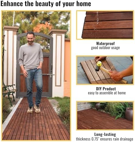 20 PCS Interlocking Deck Tiles, Striped Pattern 12"x12" Acacia Wood Outdoor - Image 5