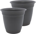 The HC Companies Eclipse Round Planter Pot, 10 Inch, Warm Gray, Attached Saucer by TheHCCompanies
