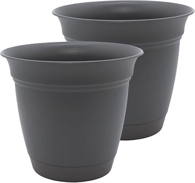 The HC Companies Eclipse Round Planter Pot, 12 Inch, Warm Gray, Attached Saucer by TheHCCompanies
