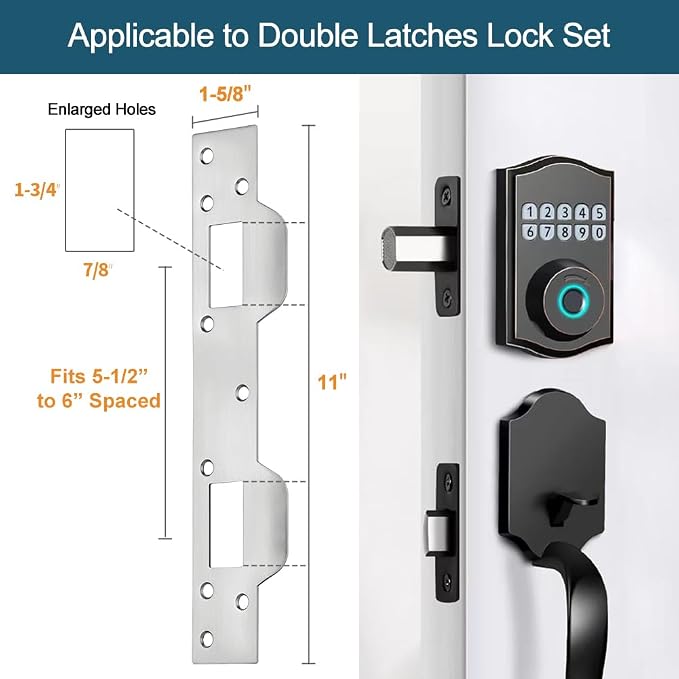 Door Latch Striker Plates Double Holes, 2 Pack, Satin Nickel | Heavy-Duty - Image 2