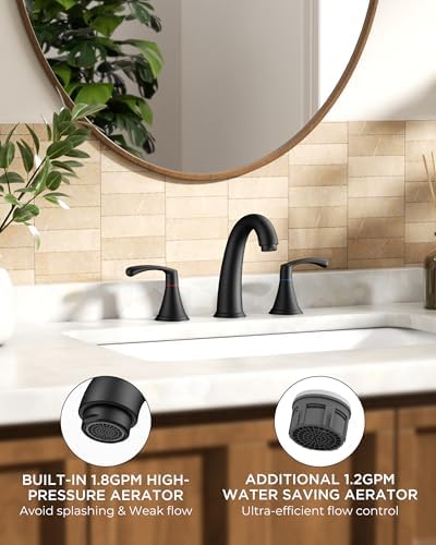 FORIOUS Bathroom Sink Faucet 3 Hole Widespread 8 Inch 2 Handle Matte Black - Image 2