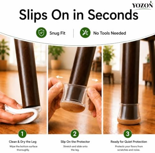 YOZON Chair Leg Floor Protectors Silicone Caps Felt Furniture Pads Covers - Image 4