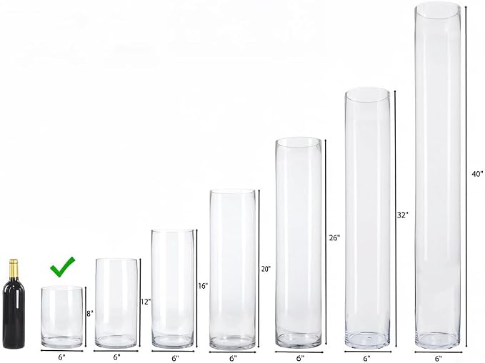 CYS EXCEL Cylinder Clear Glass Vase | Multiple Size Choices Glass Flower Vase - Image 9