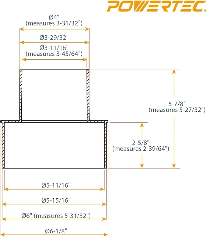 POWERTEC 70362V Dust Collection Reducer 6" OD to 4" OD - Image 6
