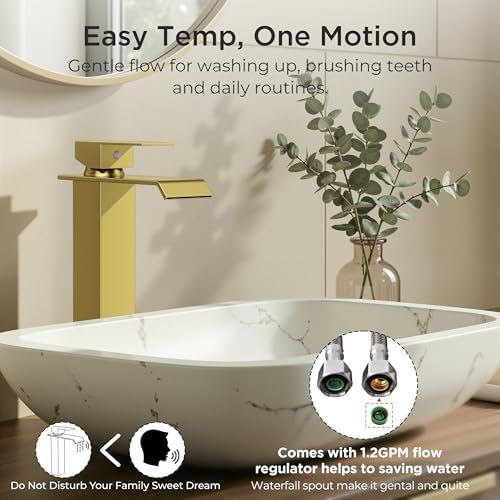 FORIOUS Vessel Tall Bathroom Sink Faucet 1 Hole Single Handle Brushed Gold - Image 4