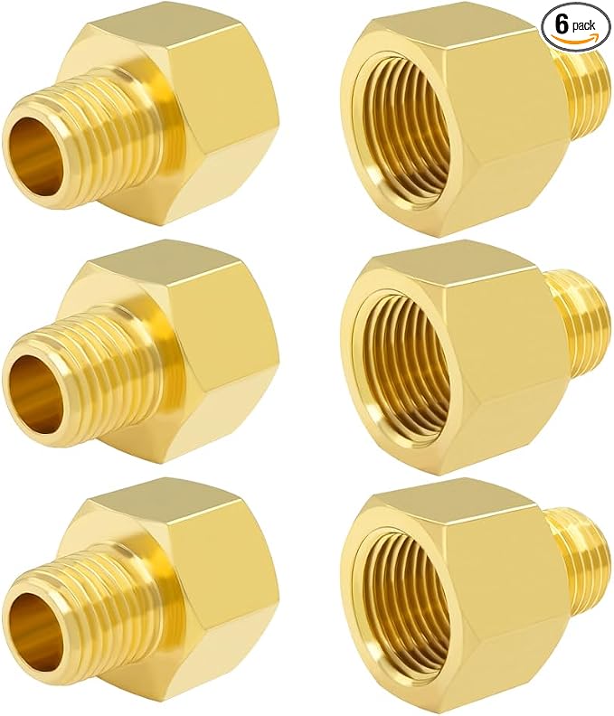 Hooshing 6PCS Brass Pipe Fitting 1/2" NPT Female to 3/8" NPT Male Reducer by Hooshing