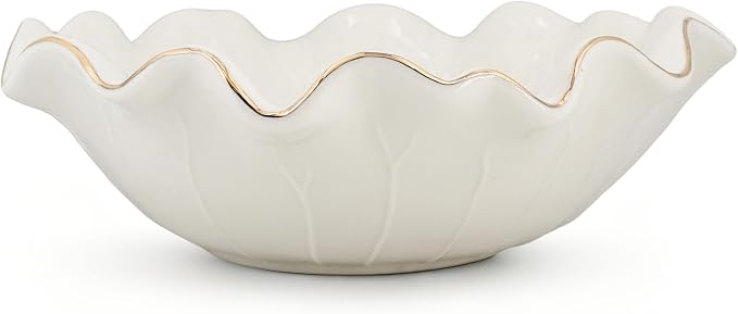 10 Inch White Ceramic Decorative Bowl, Large Shallow Bowl by Aimtobest