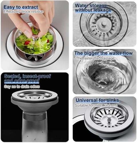 2 Pcs Kitchen Sink Filter and Plug Combination Basket, 304 Stainless Steel - Image 4