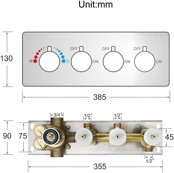 Brushed Gold Thermistatic Shower Mixing Valve | Concealed Mount, Pressure - Image 8