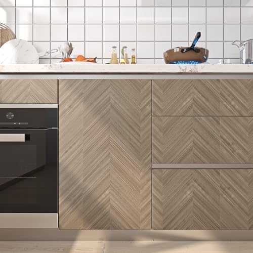 Livelynine 15.8x197 Inch Chevron Wood Floor Contact Paper Waterproof Linoleum - Image 5