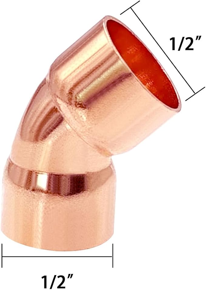 10 Pack 1/2" C x C Copper 45 Degree Elbow, Sweat Solder Pipe Fitting | Premium - Image 2