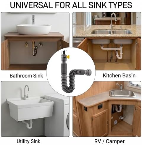 Universal 1-1/4" & 1-1/2" P Trap Drain Kit, Flexible & Expandable PP Plumbing - Image 7