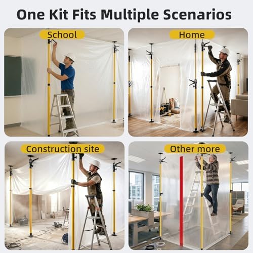 4 Pack 10FT Dust Barrier Poles, Spring Retractable Zipper Wall Poles - Image 7