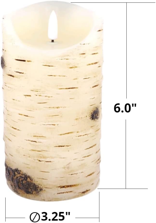 Flameless Candles LED Candles Birch Bark Effect Set of 2 Ivory Real Wax Pillar - Image 2