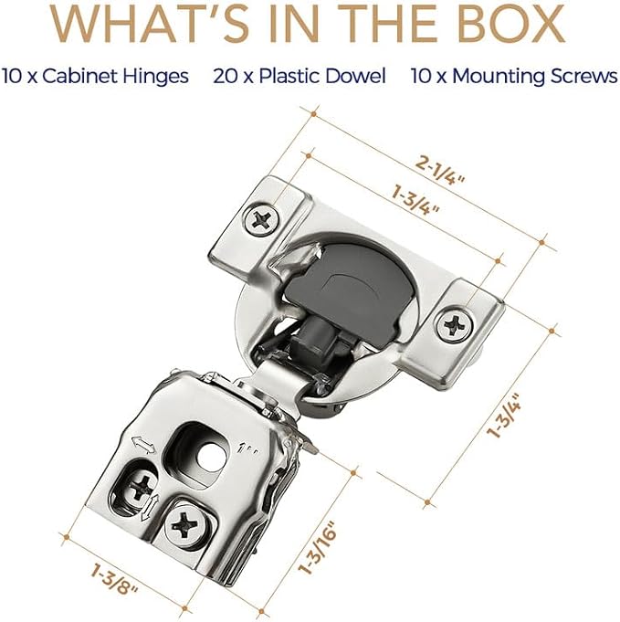 Soft Close Hinges for Kitchen Cabinet Hinges, 1 Inch Overlay, 10 Pack | 5 Pairs - Image 7