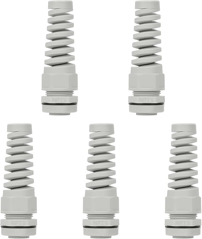 5Pcs NPT 1/2" IP68 Waterproof Cable Gland Flex Spiral Strain Relief Grey Nylon by LeMotech