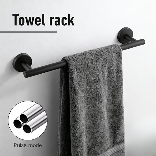 Bathroom Towel Holder Set, 16inch Wall Mounted Black Towel Bar Set - Image 6