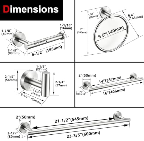6 Pieces Brushed Nickel Bathroom Hardware Accessories Set Hand Towel Ring - Image 7