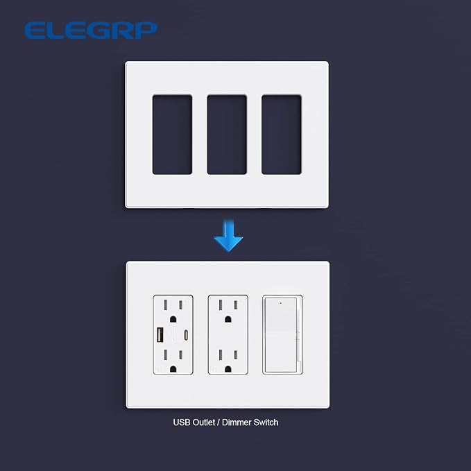 ELEGRP 3-Gang Screwless Decorative Wall Plates, Mid-Size Unbreakable - Image 5