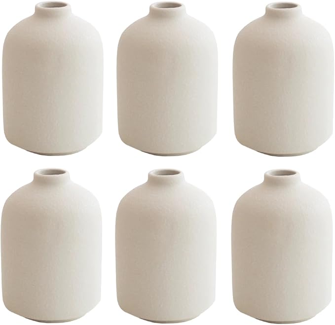 Modern White Small Ceramic Vase Set of 6 - Image 4